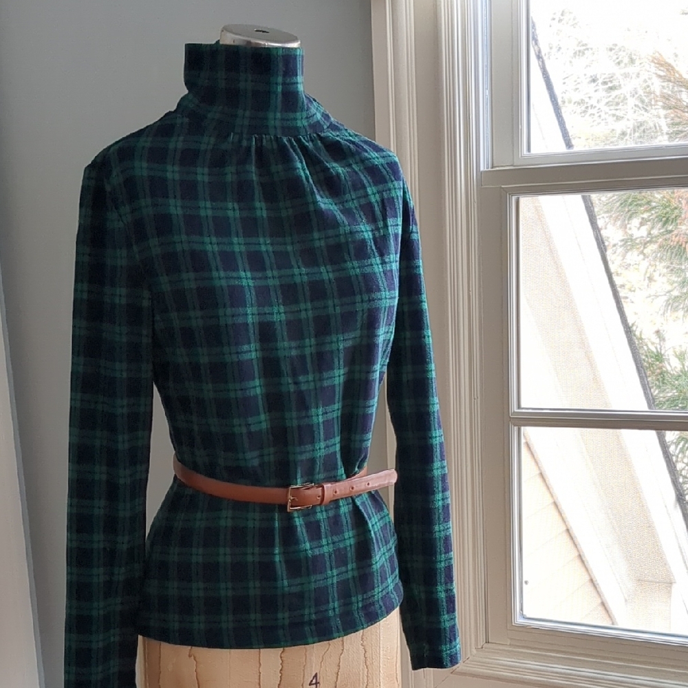 Plaid Turtleneck Top with Belt
